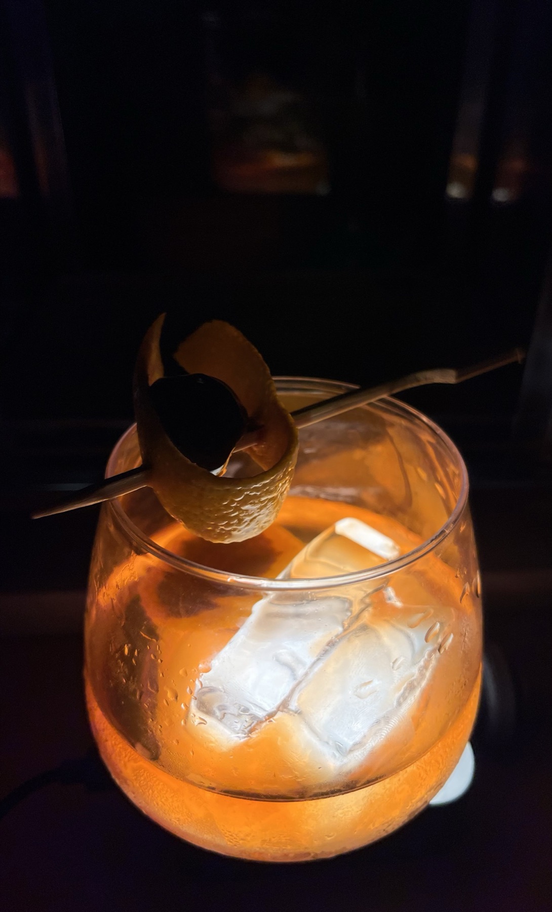 Clear ice in a finished cocktail