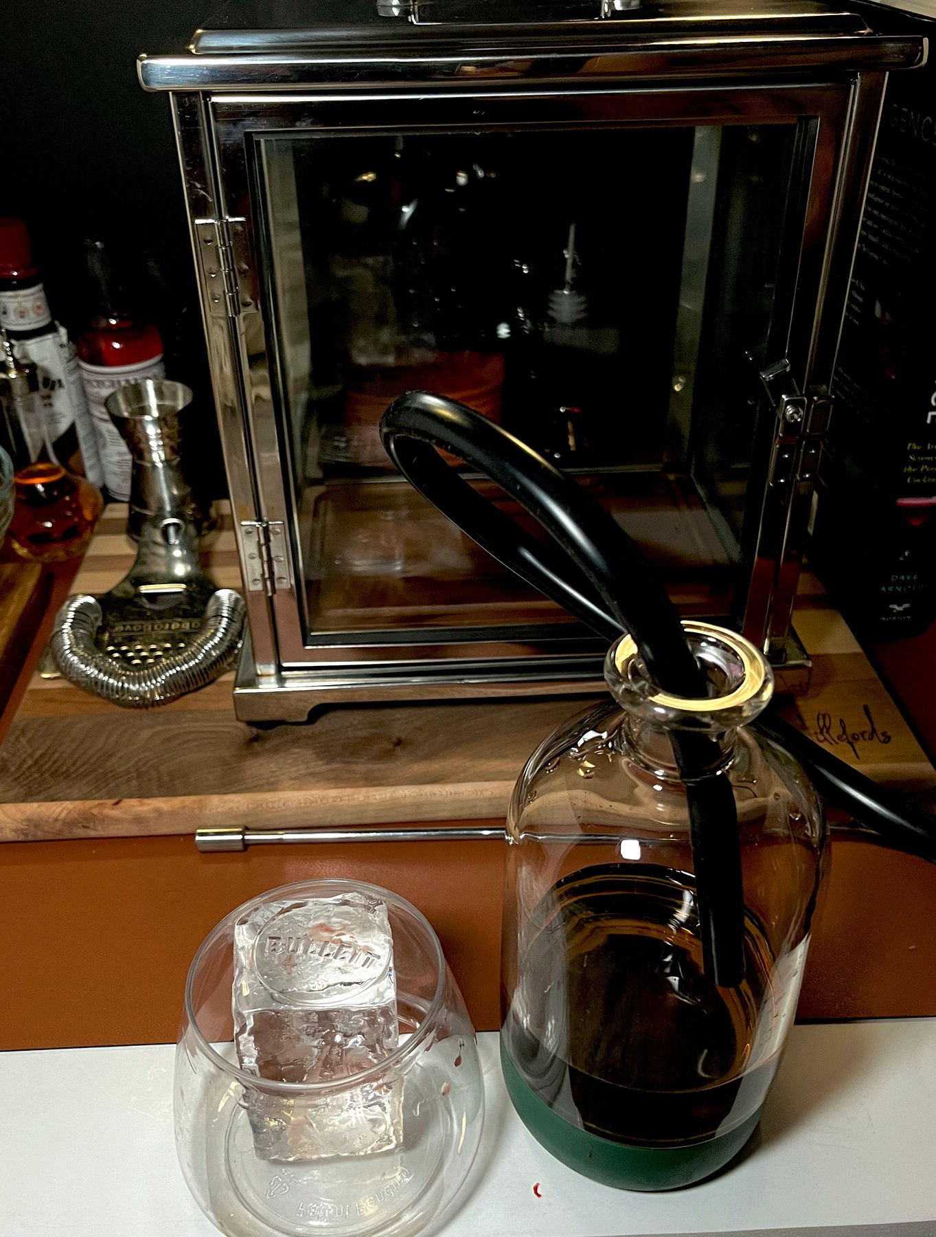 Mobile event bar setup with coffee and clear ice service tools