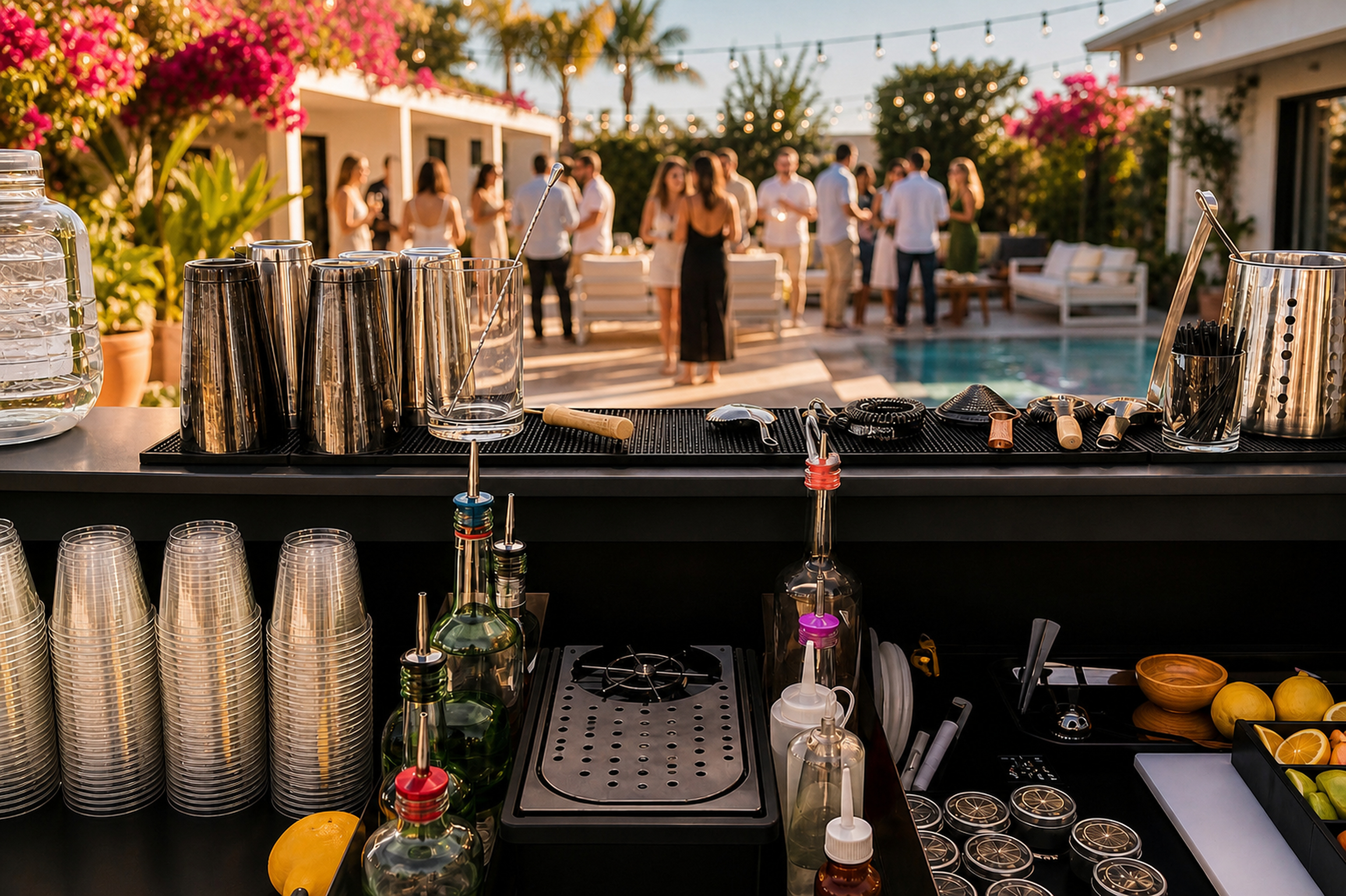 Full Proof mobile bar setup serving a polished backyard event in Southern California.